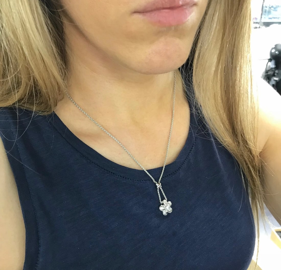 Italian Flower CZ Cubic Zirconia Pendant Necklace 14K White Gold 7.89 Gr - 5