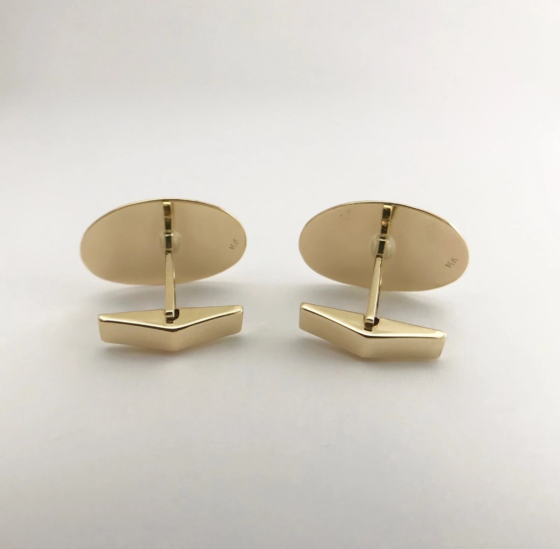 Oval Engravable Textured Matte Finish 14K Yellow Gold Cufflinks, 7.37 Grams - 7