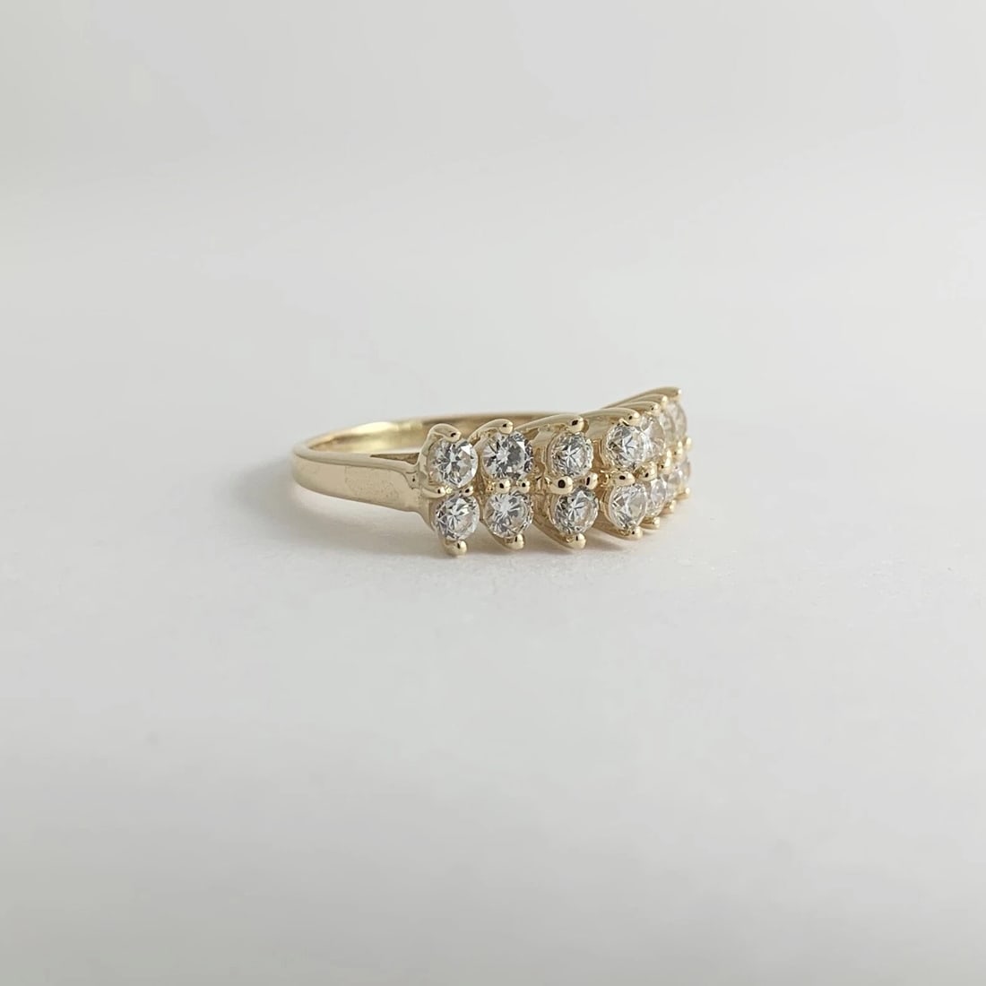 2-Row Round CZ Cubic Zirconia Wedding Band Ring 14K Yellow Gold, 2.95 Grams - 7