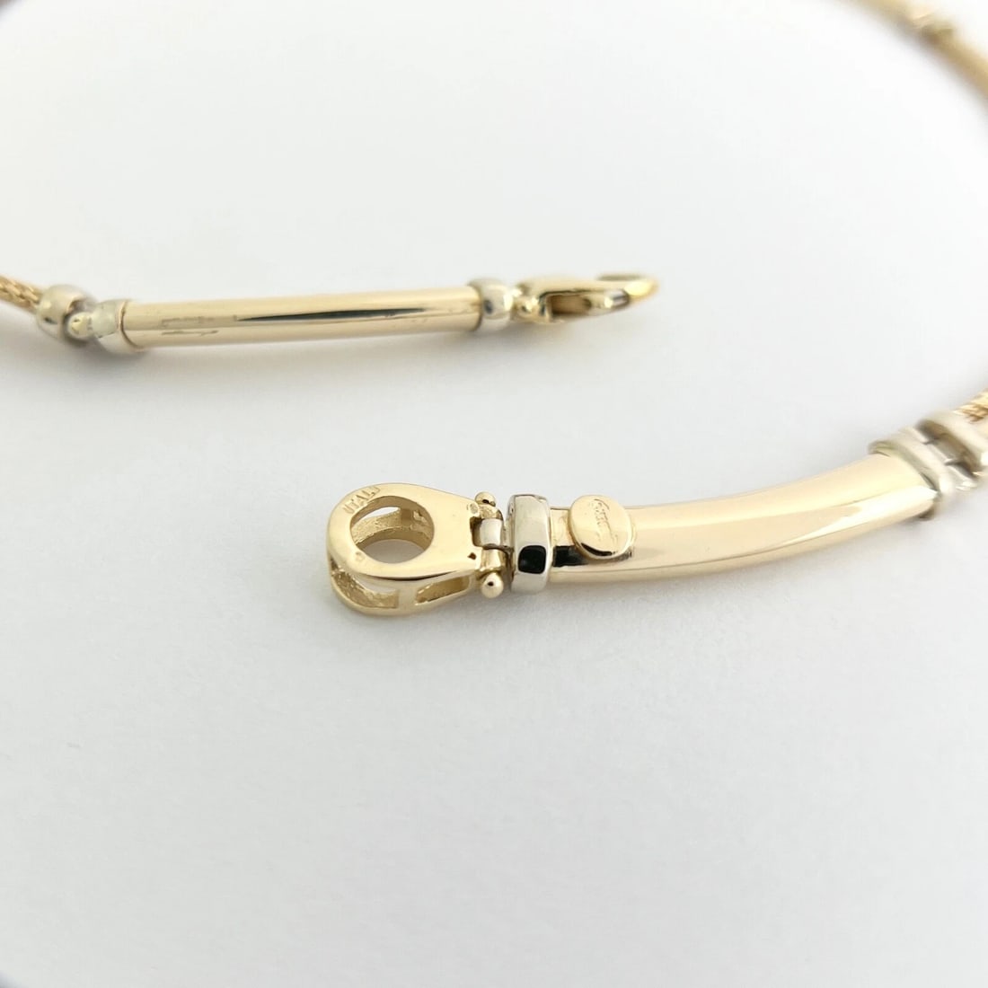 Italian Two-Tone Curved Bar Link Chain Necklace 14K Yellow Gold, 29.73 Grams - 7