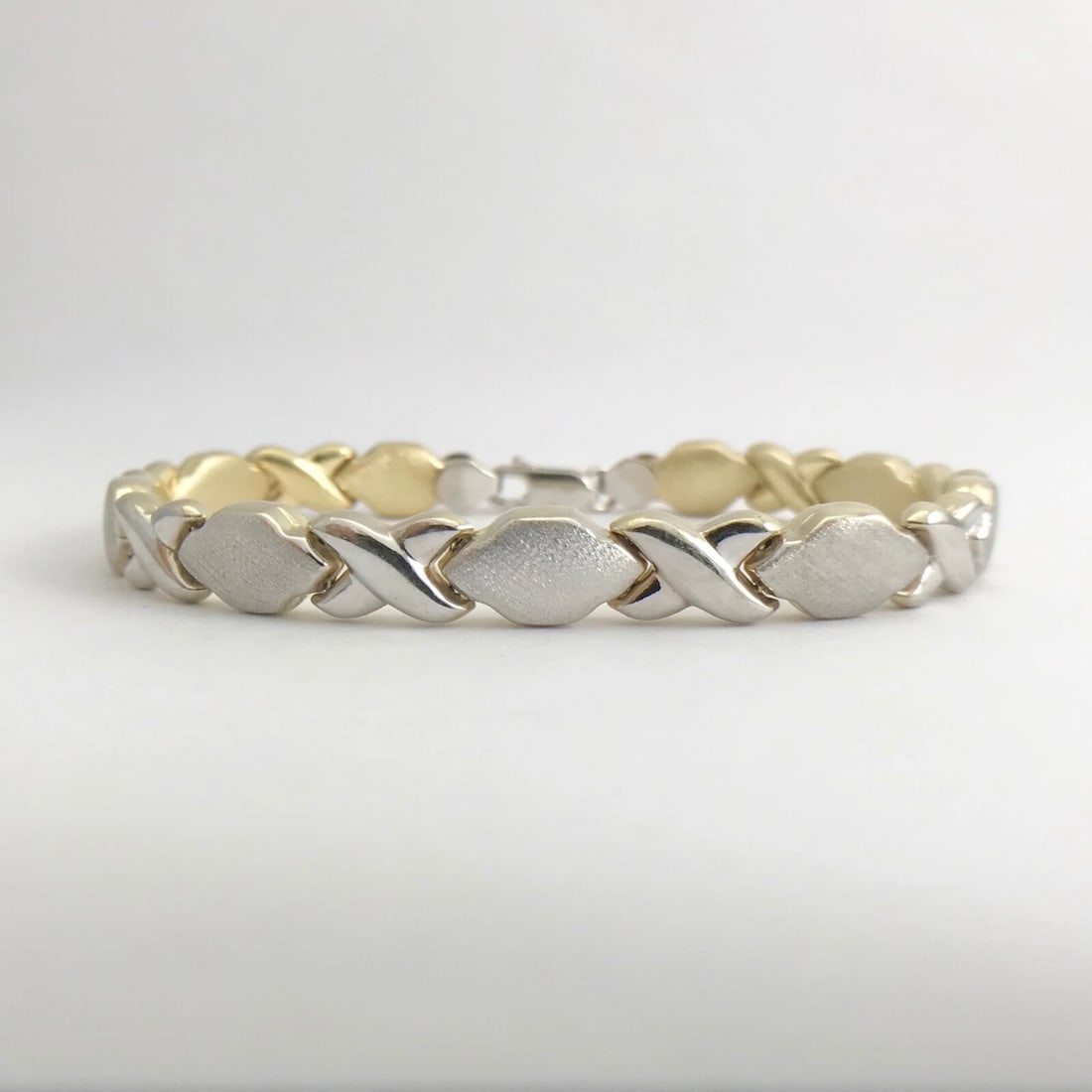 Reversible Two-Tone XO Chain Link Bracelet 14K White Yellow Gold, 7.79 Grams - 7