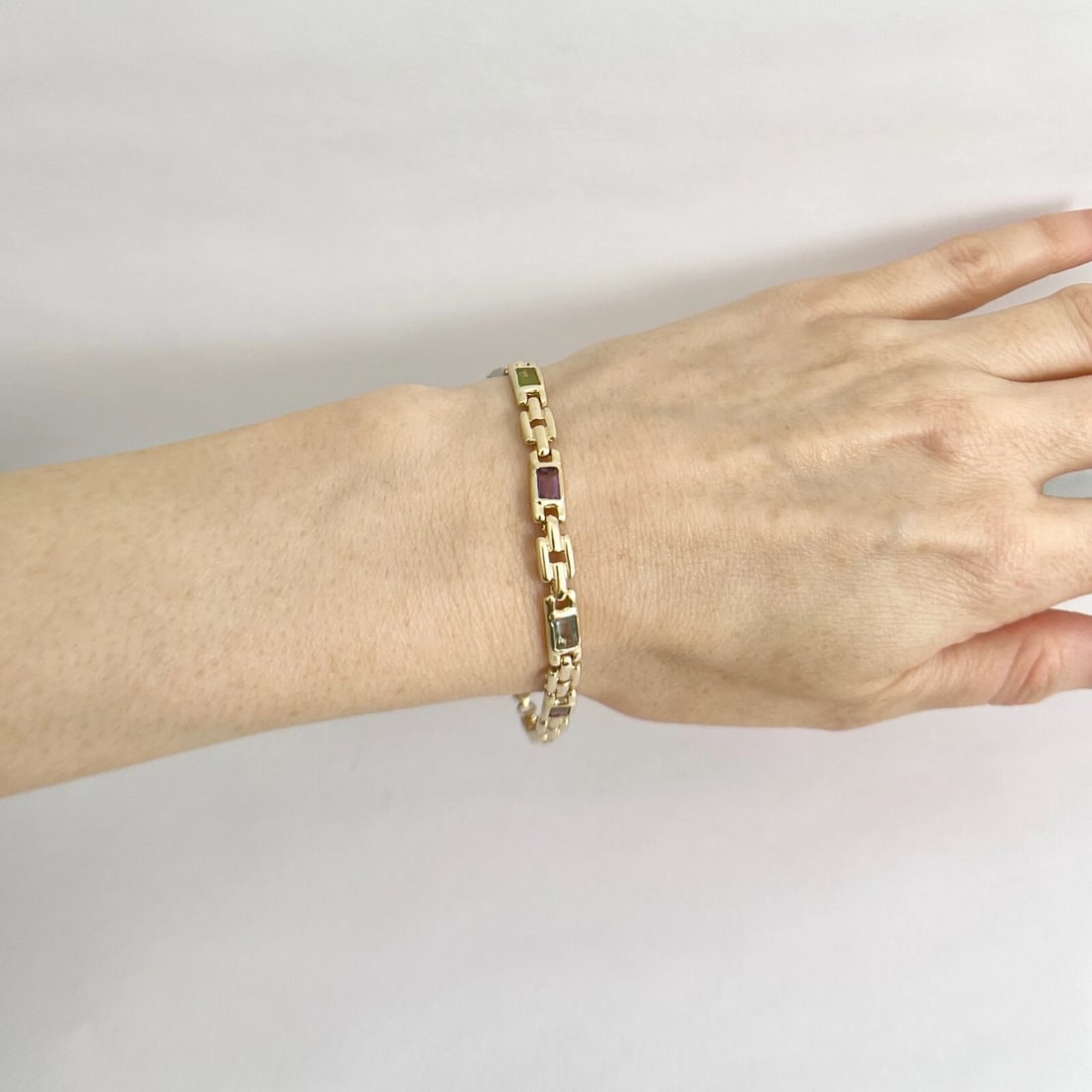 Estate Emerald Cut Multicolored Gemstone Bracelet 14K Yellow Gold, 9.51 Grams - 2