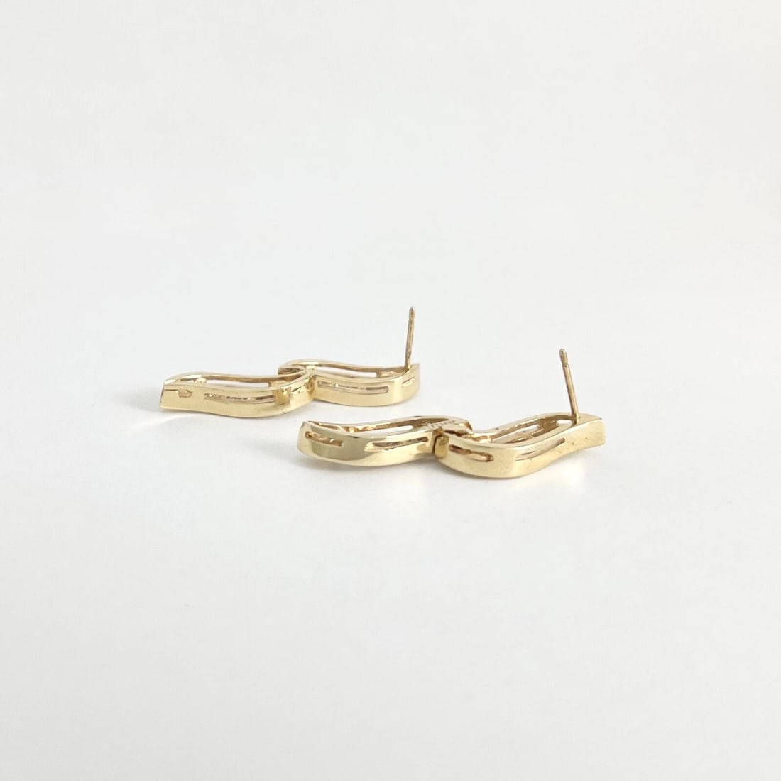 Baguette CZ Cubic Zirconia Wave Dangle Drop Earrings 14K Yellow Gold, 6.47 Grams - 5