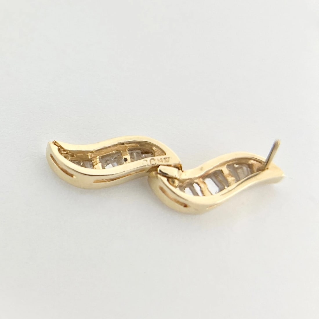 Baguette CZ Cubic Zirconia Wave Dangle Drop Earrings 14K Yellow Gold, 6.47 Grams - 6