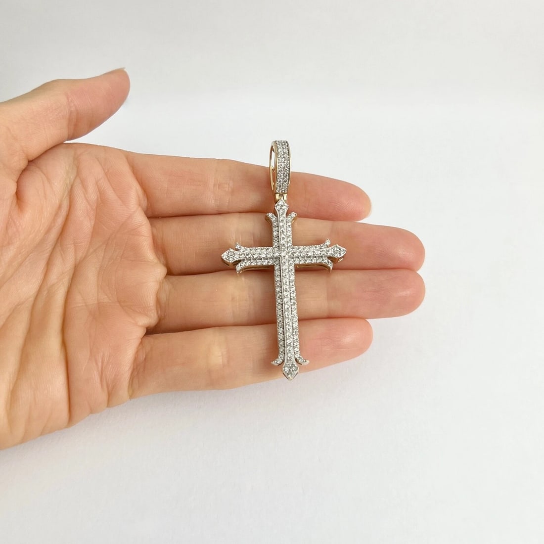 Men's Large Pave Diamond Cross Necklace Pendant 10K Yellow Gold, 6.95 Grams - 2