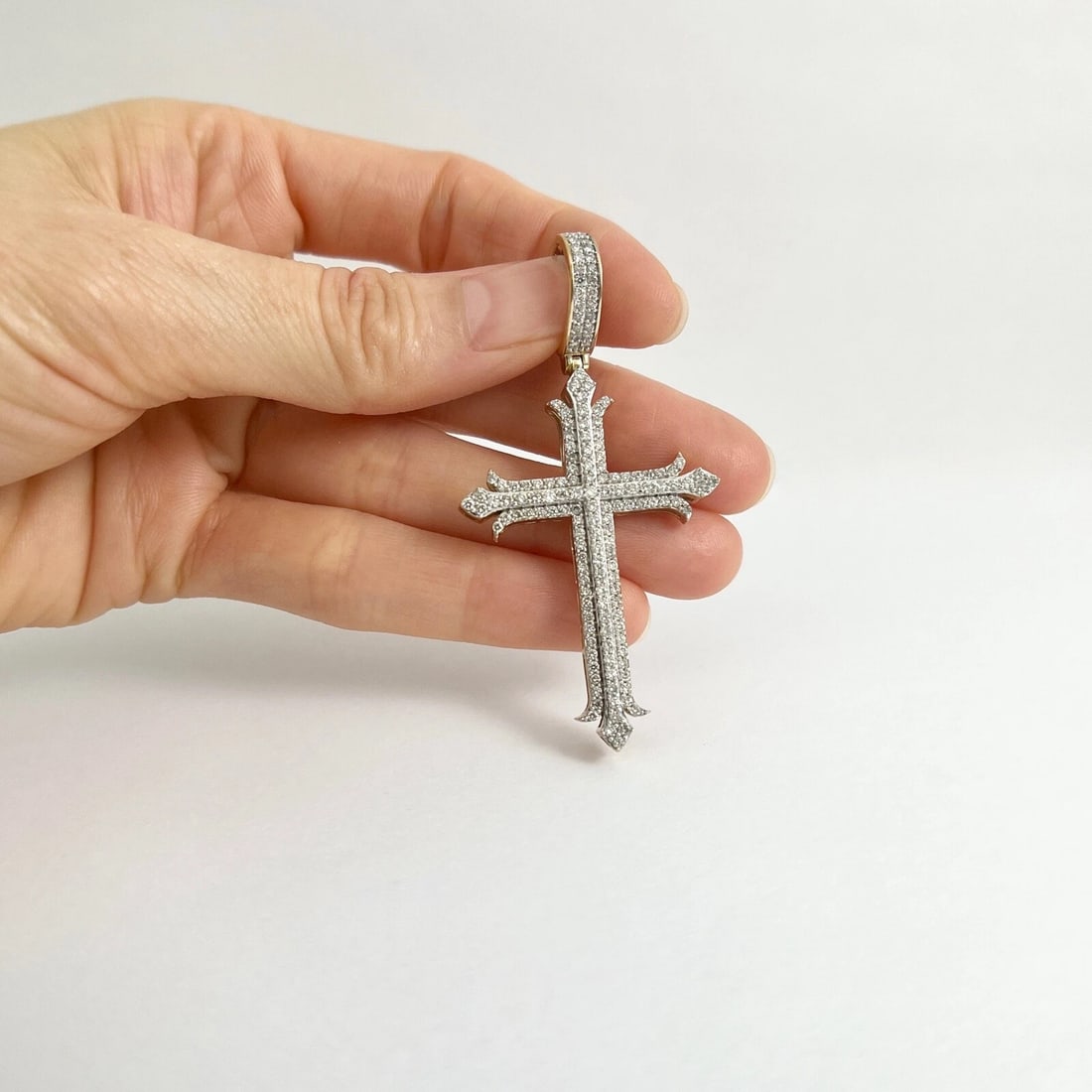 Men's Large Pave Diamond Cross Necklace Pendant 10K Yellow Gold, 6.95 Grams - 3