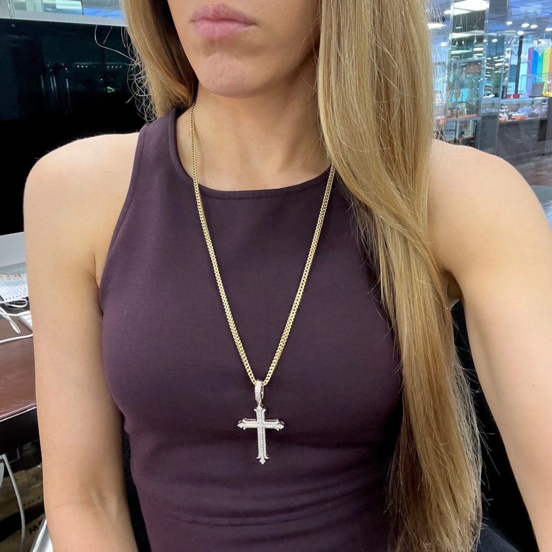 Men's Large Pave Diamond Cross Necklace Pendant 10K Yellow Gold, 6.95 Grams - 4