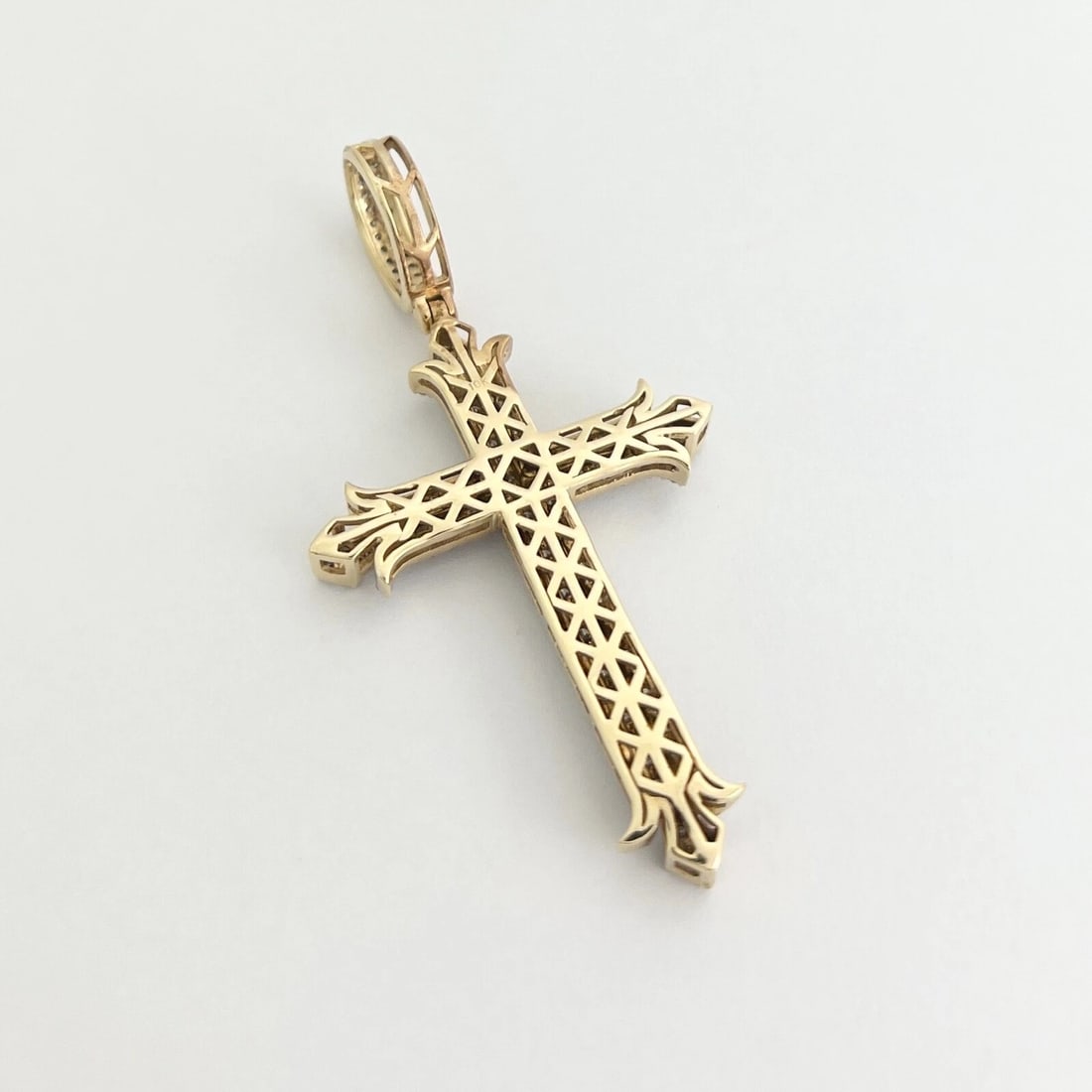 Men's Large Pave Diamond Cross Necklace Pendant 10K Yellow Gold, 6.95 Grams - 7