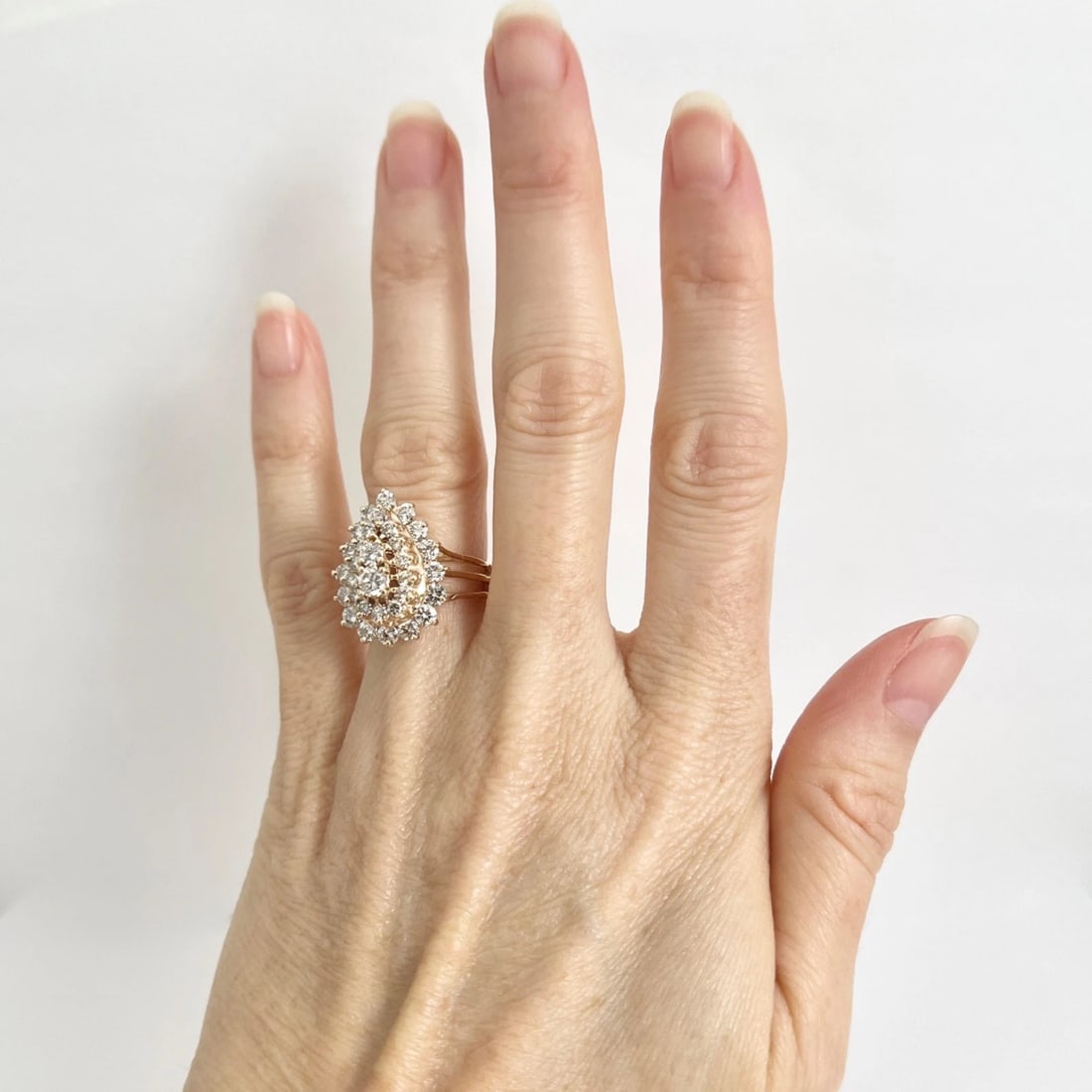 Estate Diamond Cluster Cocktail Statement Ring 14K Yellow Gold 1.52 CTW, 5.99 Gr - 2