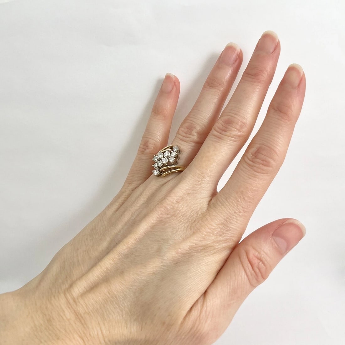 Estate Diamond Cluster Asymmetrical Cocktail Ring 14K Yellow Gold, 4.67 Grams - 4