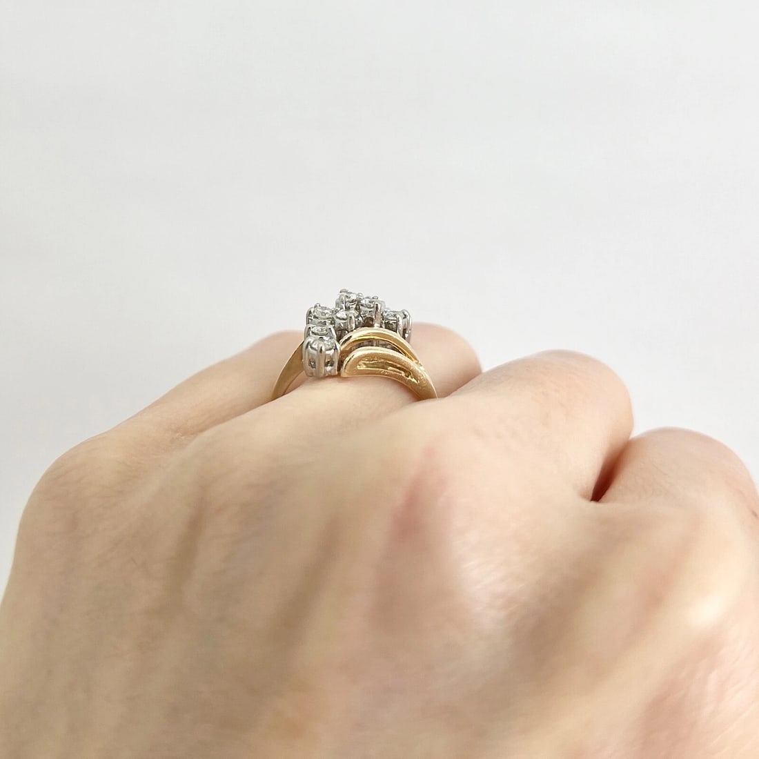 Estate Diamond Cluster Asymmetrical Cocktail Ring 14K Yellow Gold, 4.67 Grams - 5