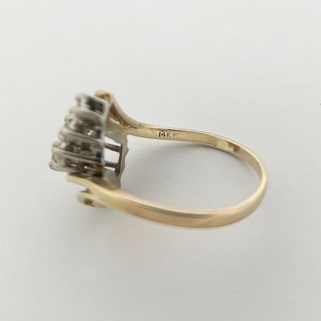 Estate Diamond Cluster Asymmetrical Cocktail Ring 14K Yellow Gold, 4.67 Grams - 9