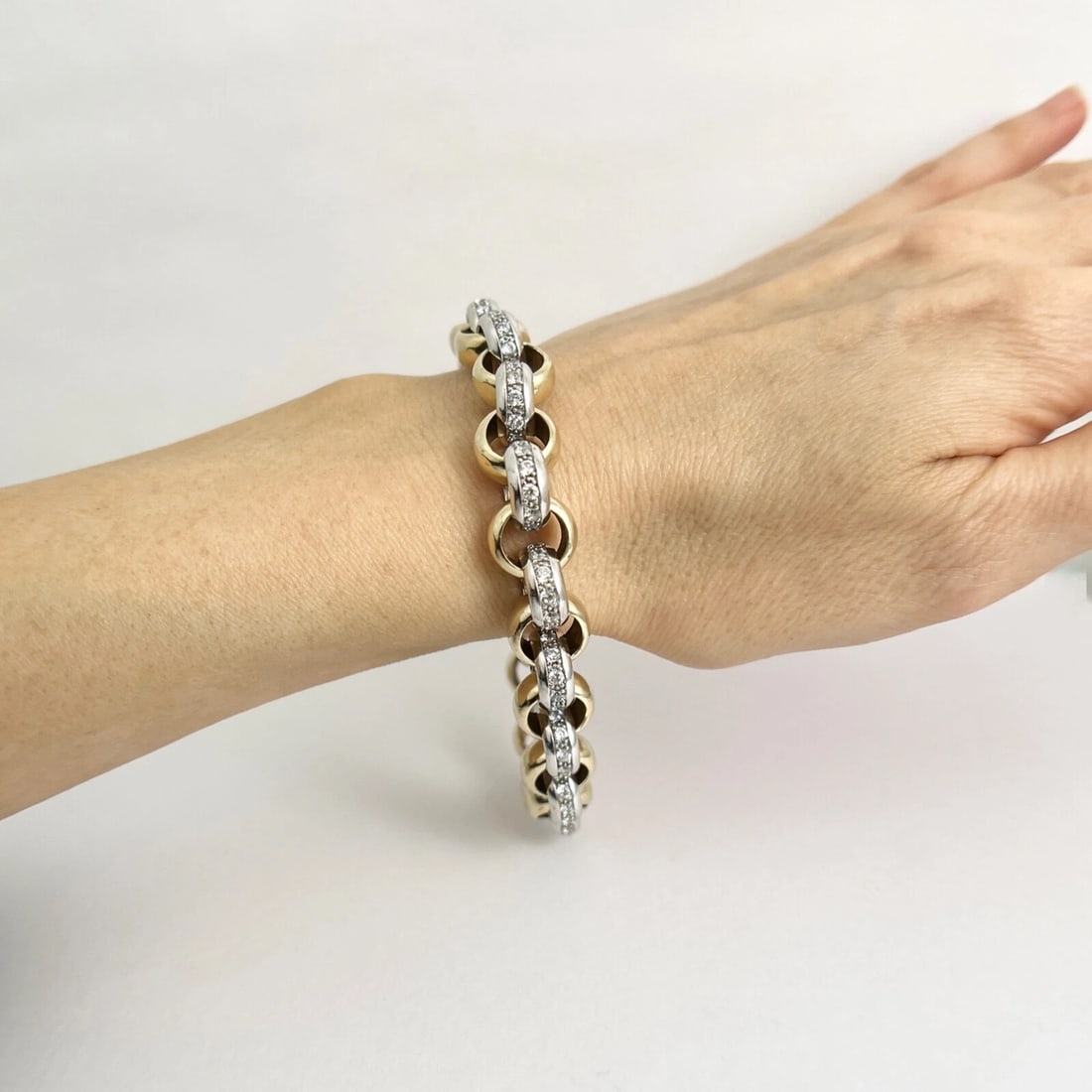 Estate Two-Tone CZ Cubic Zirconia Rolo Bracelet 10K Yellow Gold, 38.27 Grams - 5