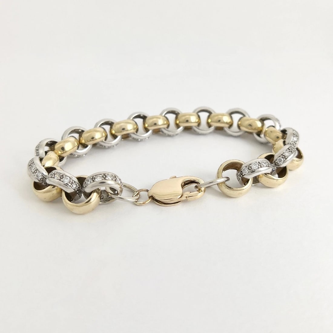 Estate Two-Tone CZ Cubic Zirconia Rolo Bracelet 10K Yellow Gold, 38.27 Grams - 7