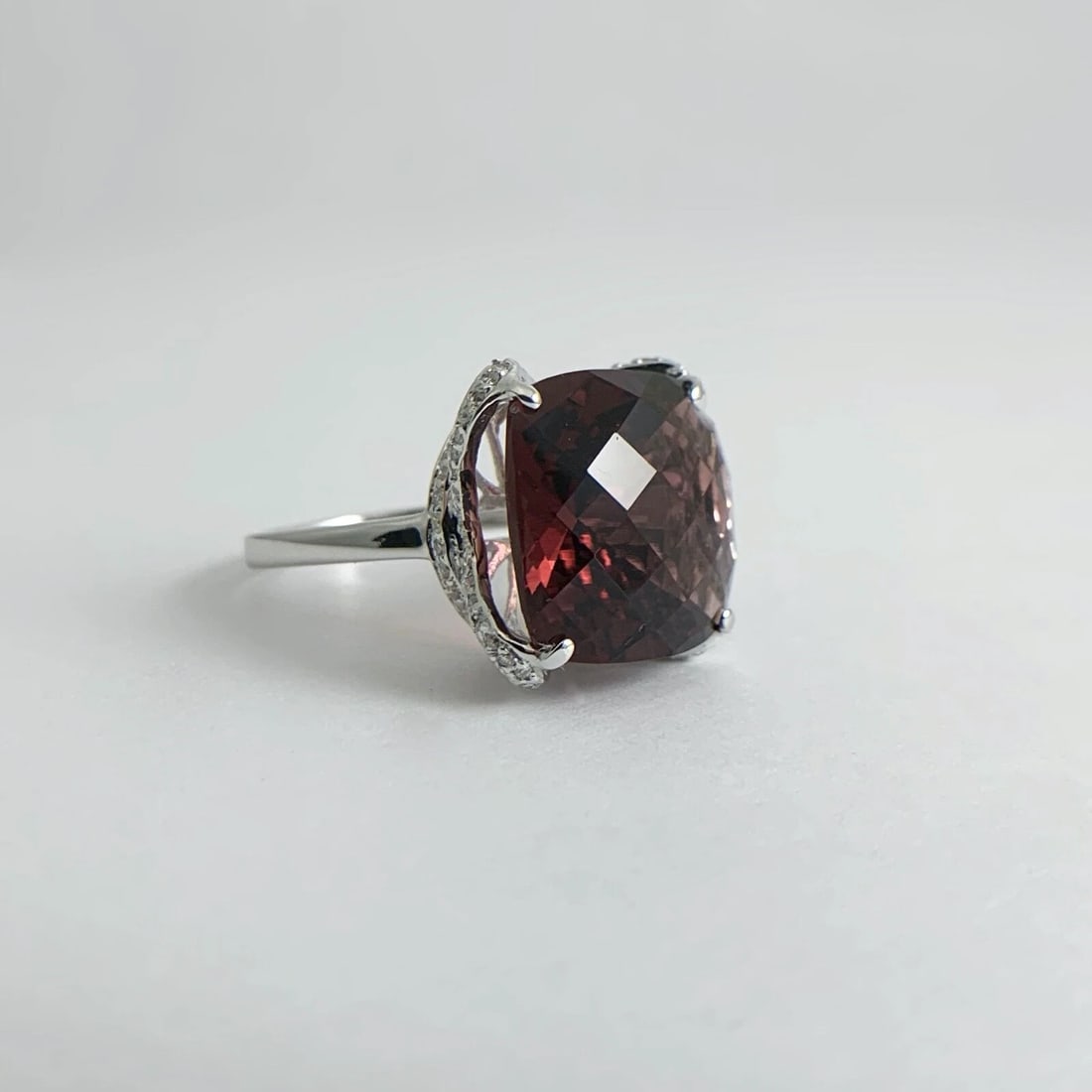 Plum Rhodolite Garnet Diamond Gemstone Cocktail Ring 18K White Gold, 6.35 CTW - 7