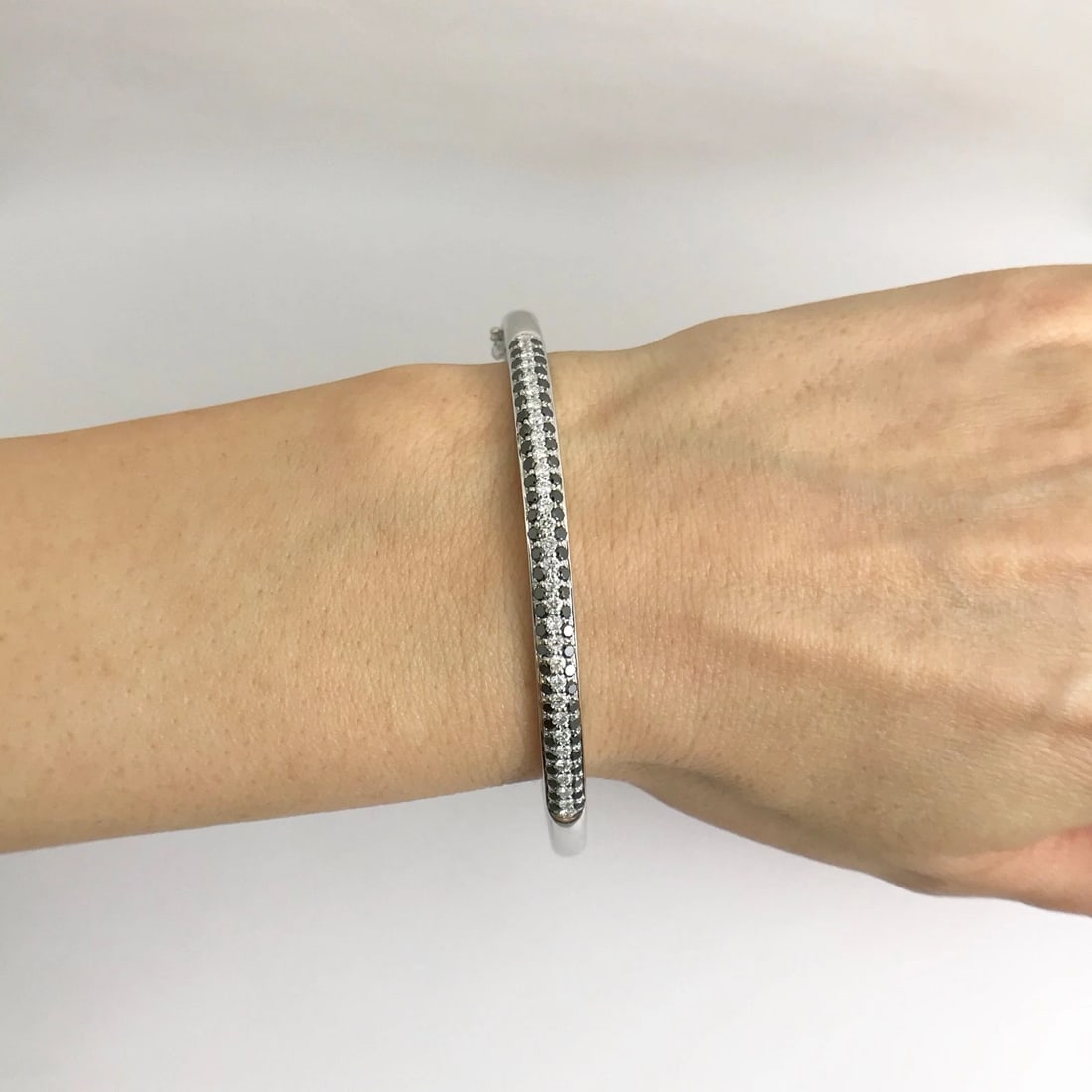 Pave Black White Diamond Bangle Bracelet 14K White Gold, 1.75 CTW, 14.07 Grams - 3