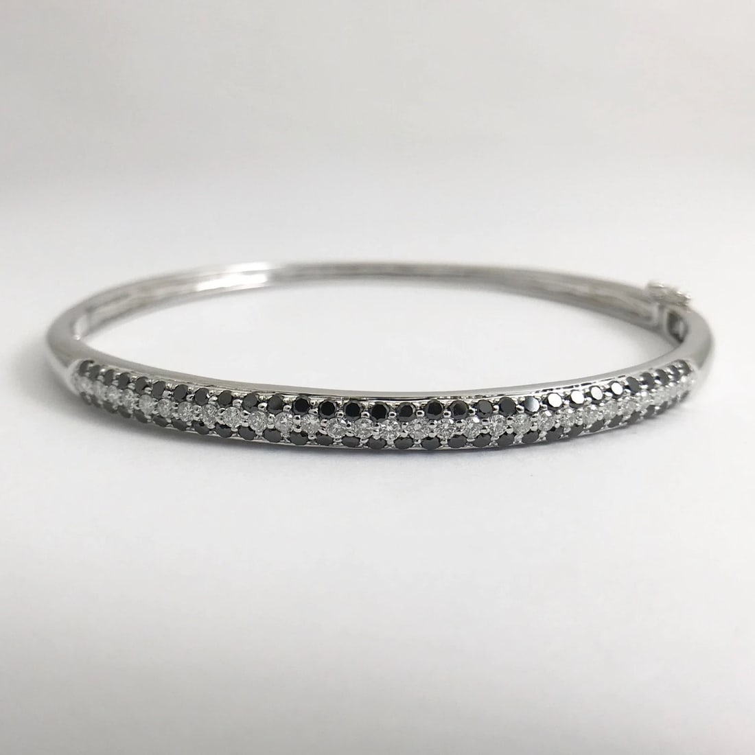 Pave Black White Diamond Bangle Bracelet 14K White Gold, 1.75 CTW, 14.07 Grams - 6