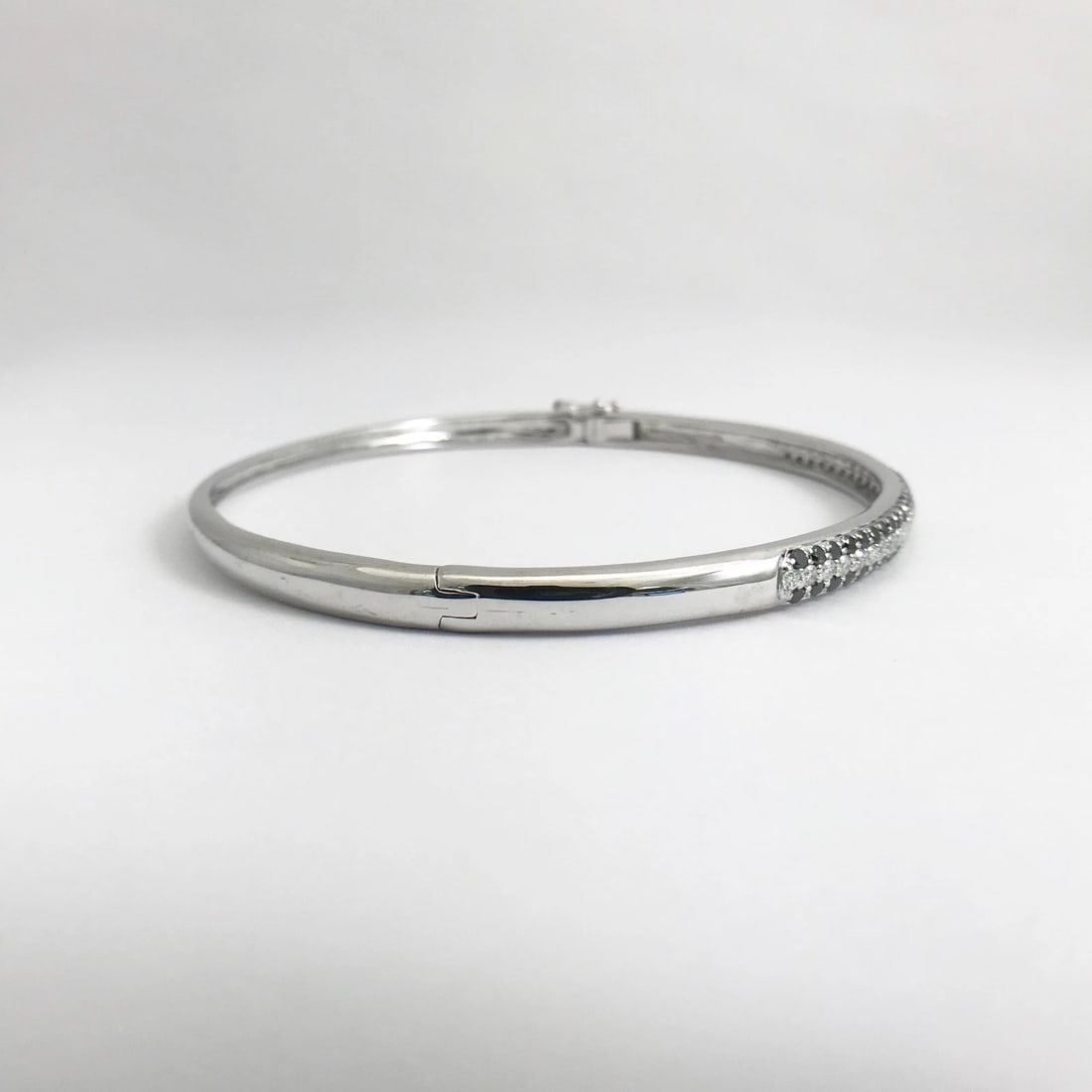 Pave Black White Diamond Bangle Bracelet 14K White Gold, 1.75 CTW, 14.07 Grams - 7