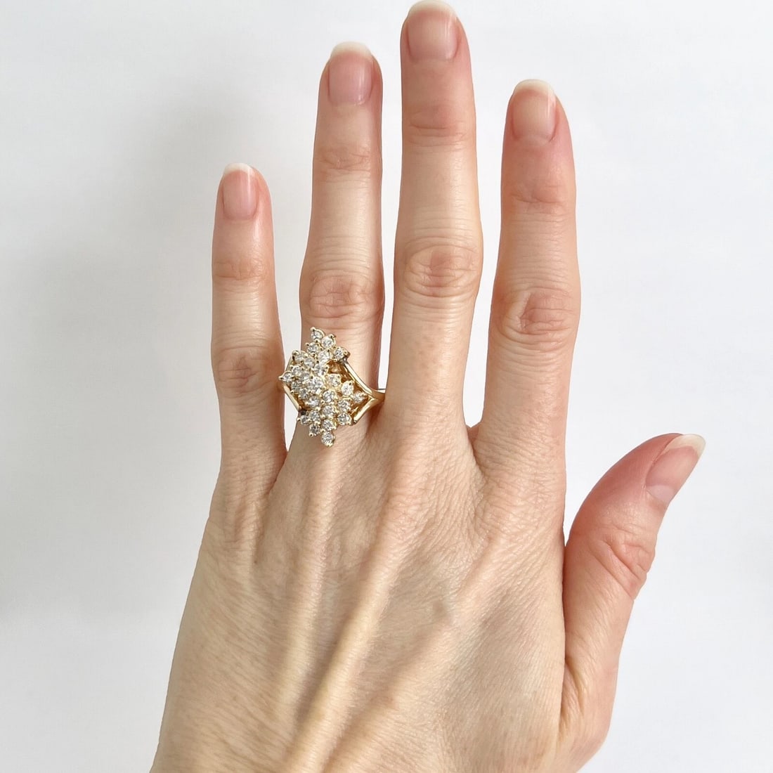 Estate Diamond Cluster Cocktail Statement Ring 14K Yellow Gold .81 CTW, 8.93 Gr - 2