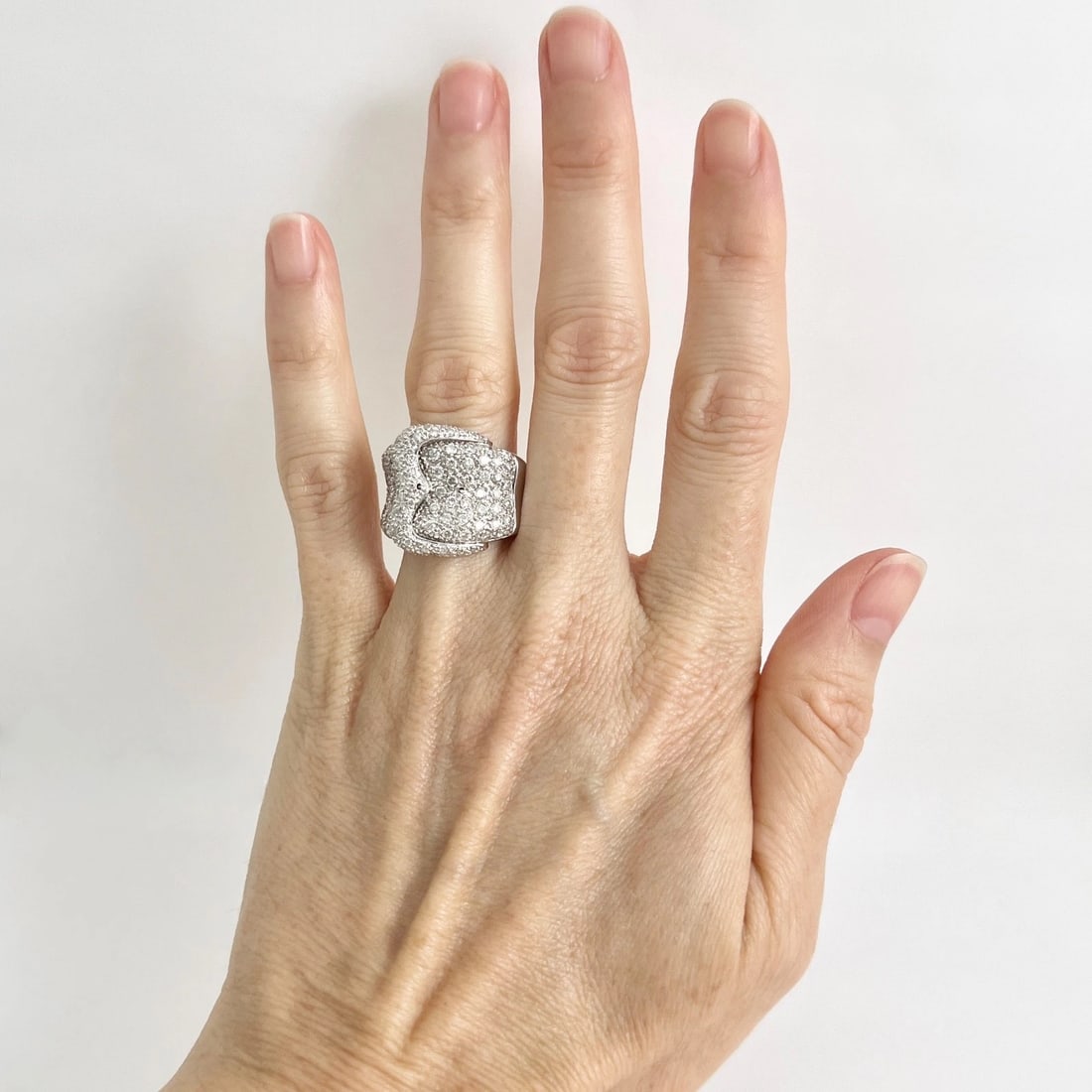 Estate Pave Diamond Buckle Cocktail Ring 14K White Gold, 1.50 CTW, 12.63 Grams - 2