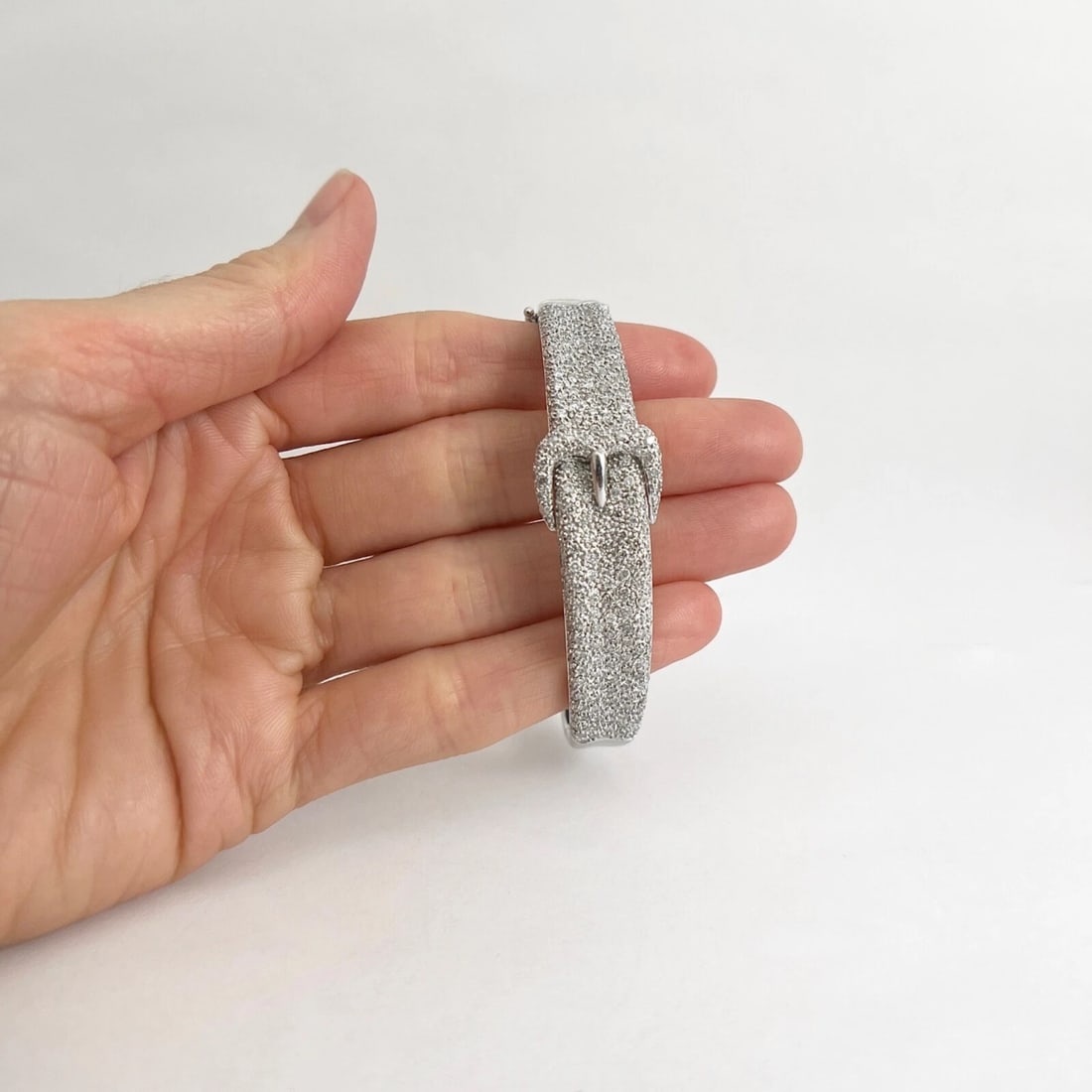 Pave Diamond Buckle Bangle Bracelet 14K White Gold, 1.89 CTW, 26.69 Grams - 2