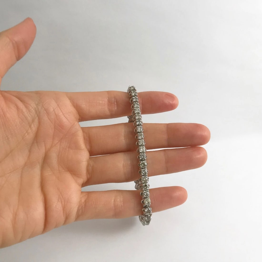 Round Diamond Tennis Bracelet 14K White Gold, 7 Inches, 7.20 CTW, 18.35 Grams - 2