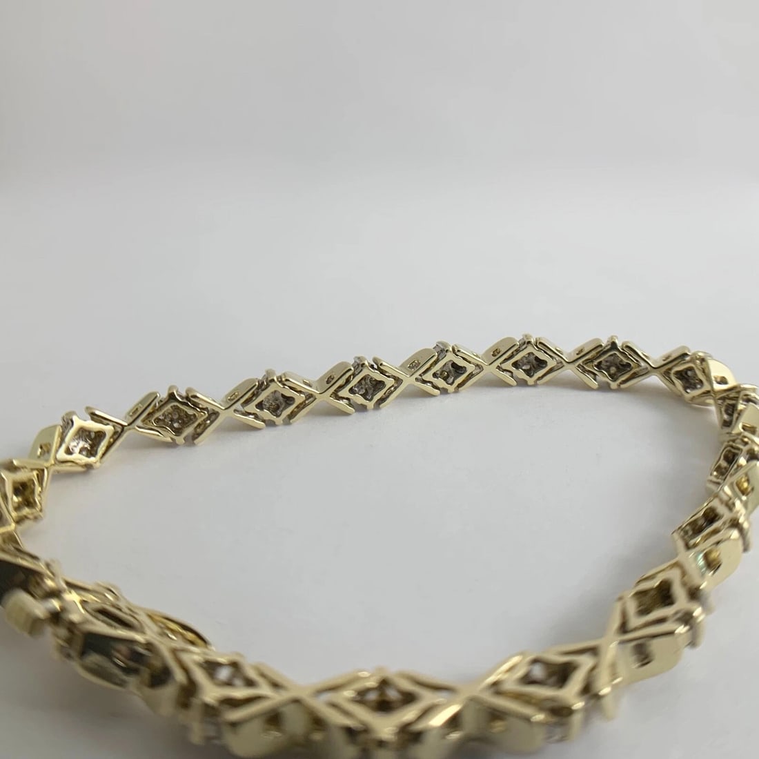 Estate Diamond Cluster X-Link Tennis Bracelet 14K Yellow Gold 1.08 CTW 17.89 Gr - 7