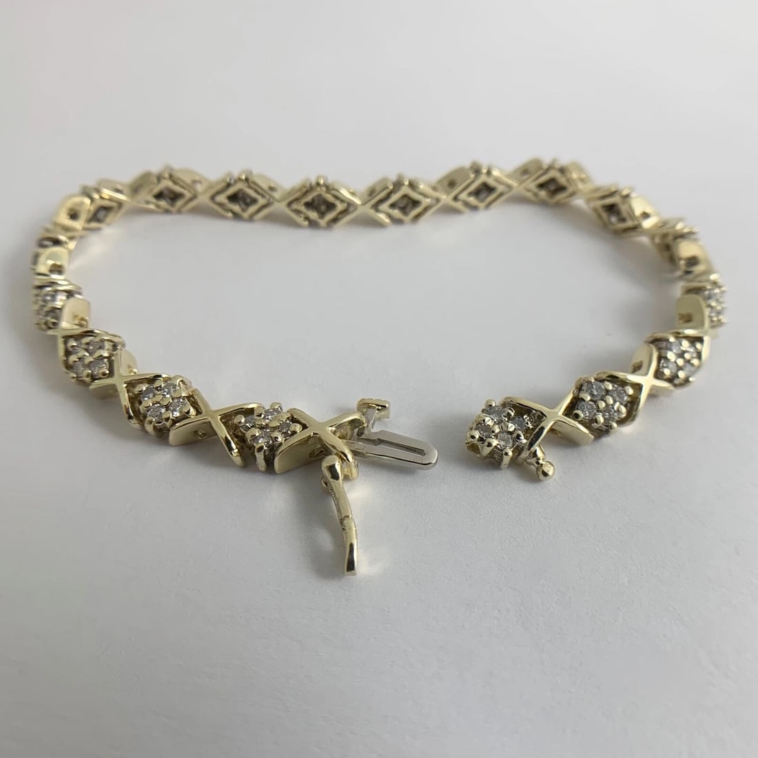 Estate Diamond Cluster X-Link Tennis Bracelet 14K Yellow Gold 1.08 CTW 17.89 Gr - 9