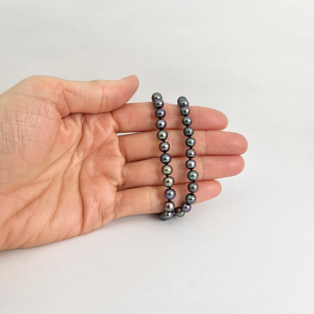 Black Japanese Pearl Strand Necklace 14K White Gold Clasp, 16 Inches, 6 mm - 2