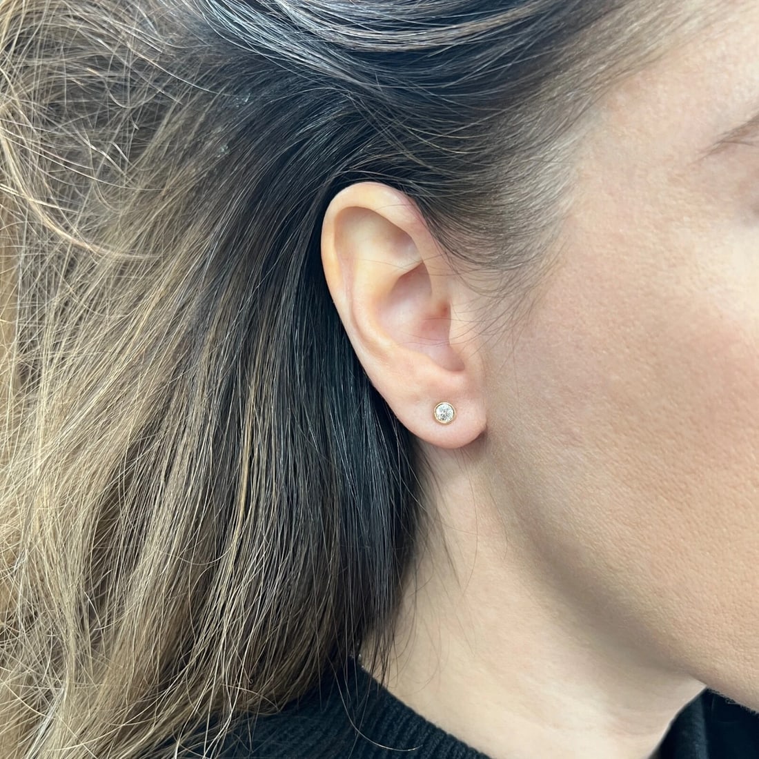 Round Bezel Diamond Stud Earrings 14K Yellow Gold .46 CTW - 3