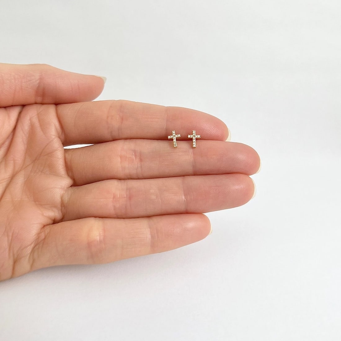 Small Diamond Cross Stud Earrings 14K Yellow Gold .08 CTW - 2