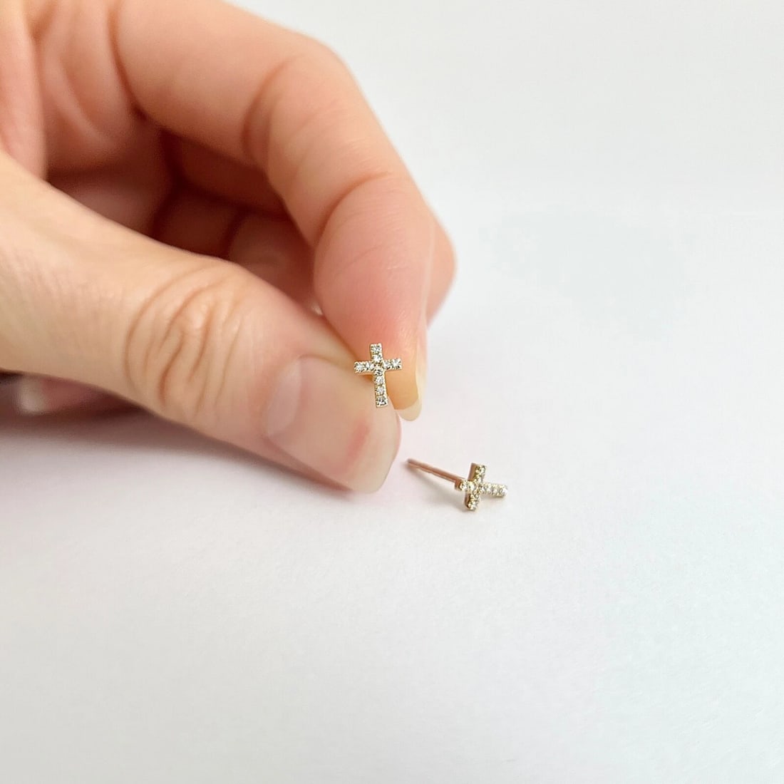 Small Diamond Cross Stud Earrings 14K Yellow Gold .08 CTW - 3