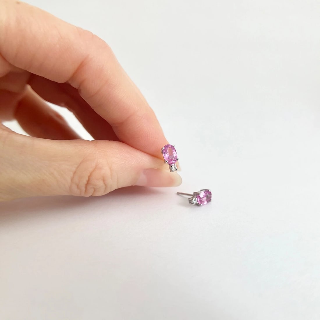 Oval Pink Sapphire Diamond Gemstone Stud Earrings 14K White Gold, 1.28 CTW - 2