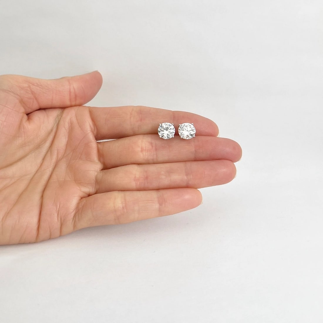 Round Lab-Created Diamond Stud Earrings 14K White Gold 4-Prong Martini, 4.04 CTW - 2