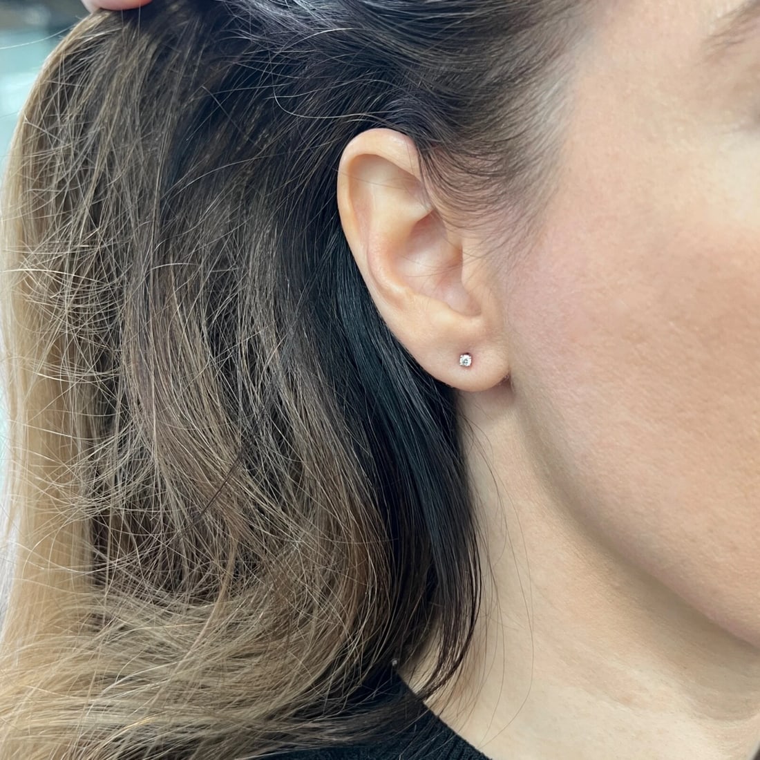 Small Round Diamond Stud Earrings 14K White Gold 4-Prong Basket, .11 CTW - 3