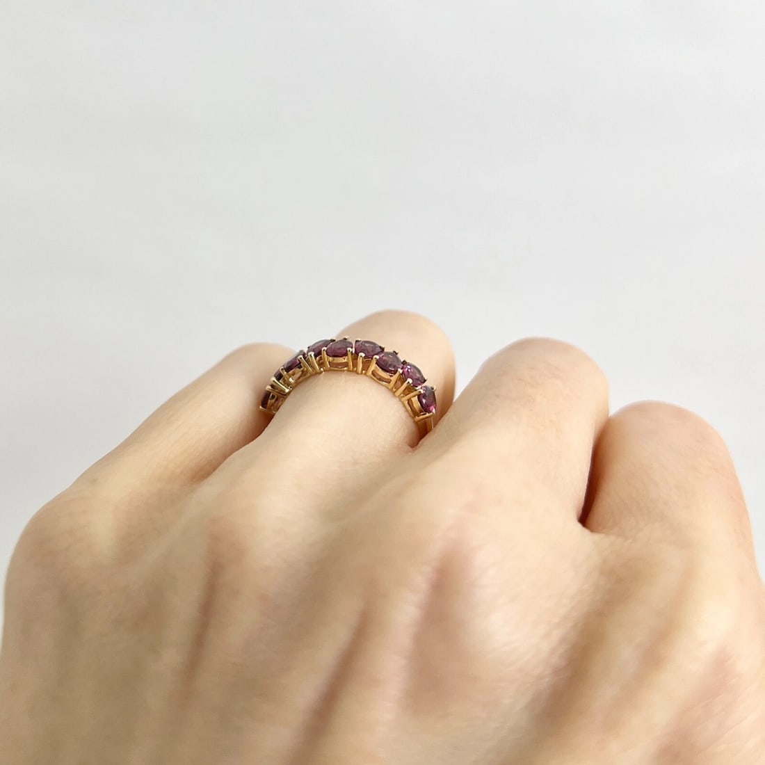 Pear Rhodolite Garnet Gemstone Band Ring 14K Yellow Gold, 1.67 CTW - 5