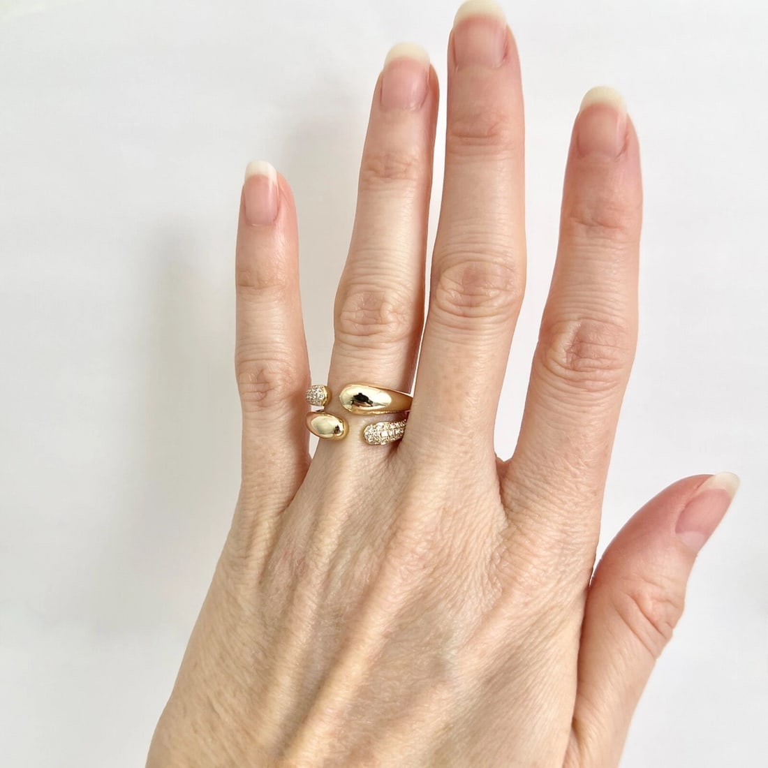 Asymmetrical Pave Diamond Open Statement Ring 14K Yellow Gold .30 CTW - 3