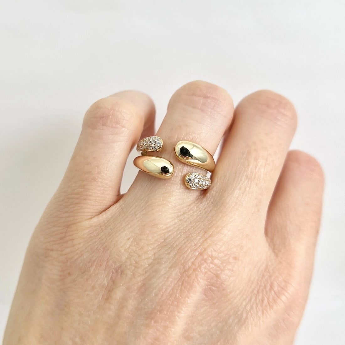 Asymmetrical Pave Diamond Open Statement Ring 14K Yellow Gold .30 CTW - 4