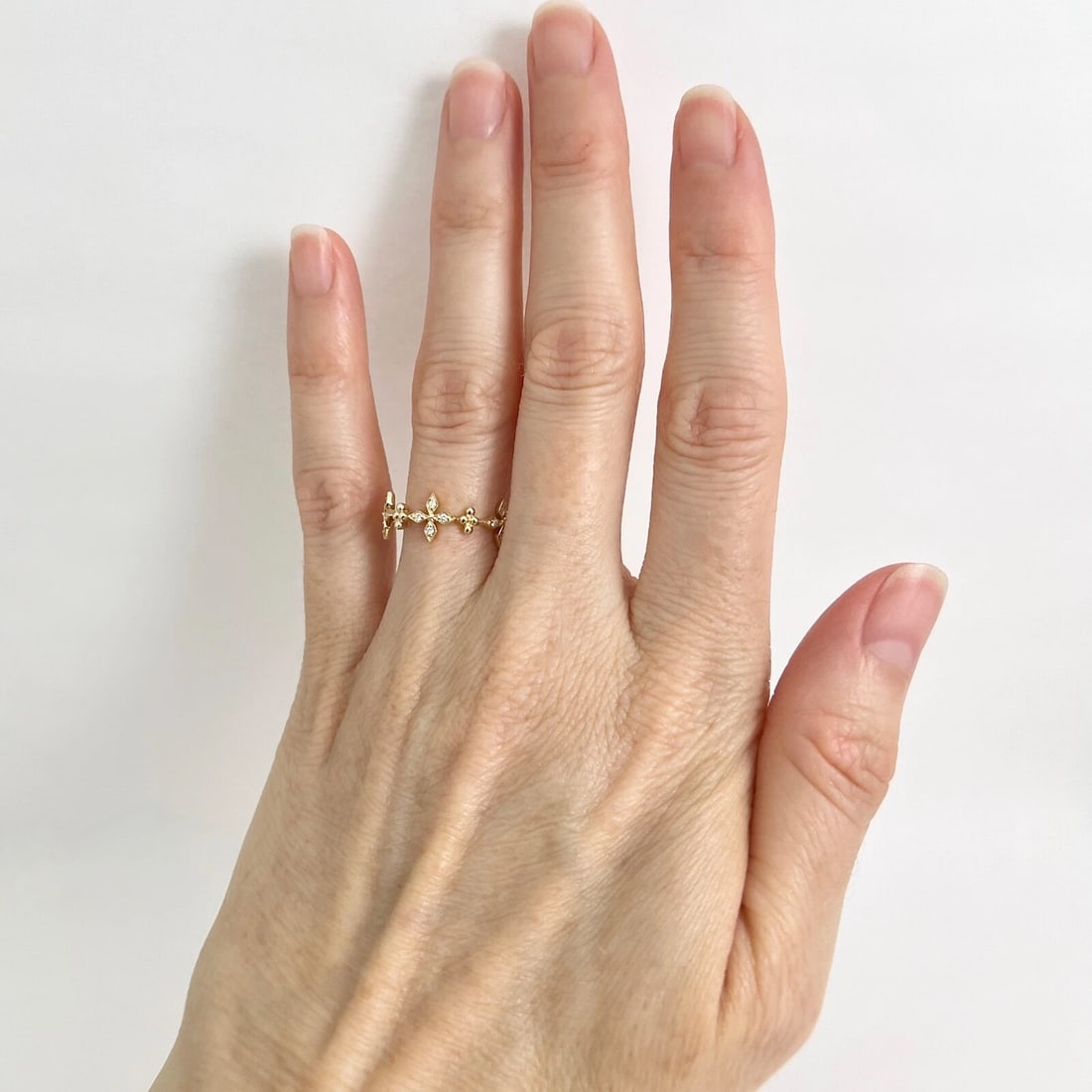 Dainty Diamond Floral Cross Ring 14K Yellow Gold, Size 6.5, .05 CTW - 2