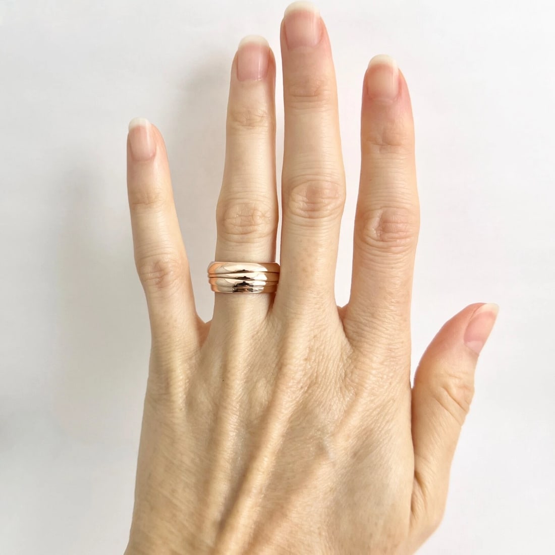 Wide Ribbed Statement Ring 18K Pink Rose Gold, Size 6.25 - 2