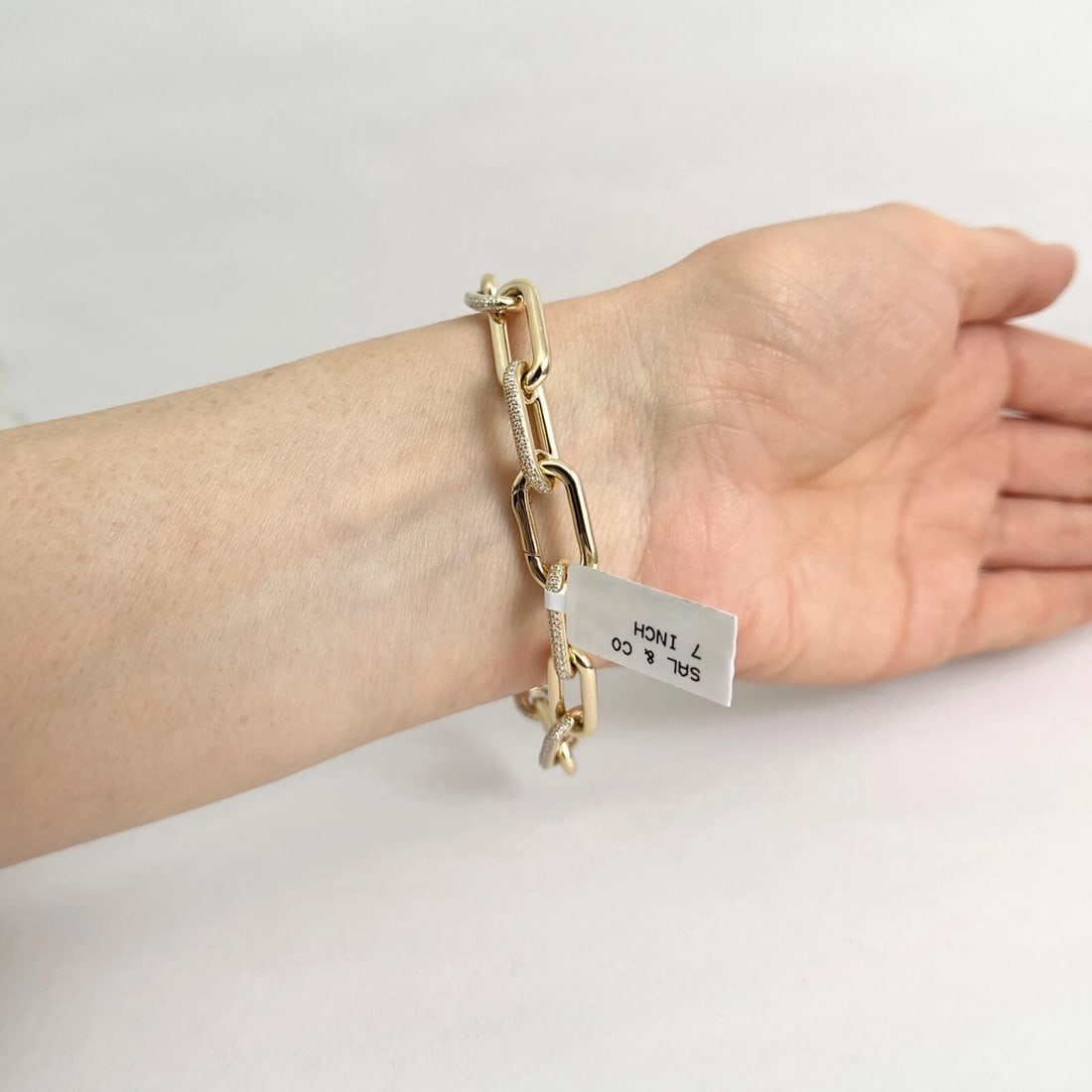 Pave Diamond Chunky Paperclip Oval Chain Link Bracelet 14K Yellow Gold, .62 CTW - 4