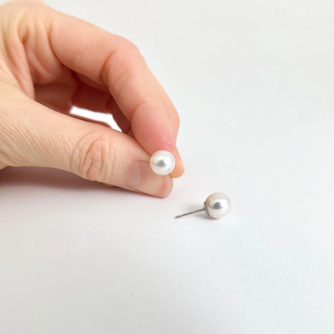 Round Cultured Pearl Stud Earrings 14K White Gold, 7 mm - 7.5 mm - 3