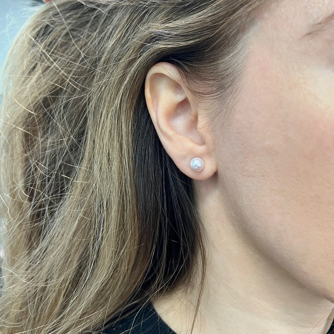 Round Cultured Pearl Stud Earrings 14K White Gold, 7 mm - 7.5 mm - 4