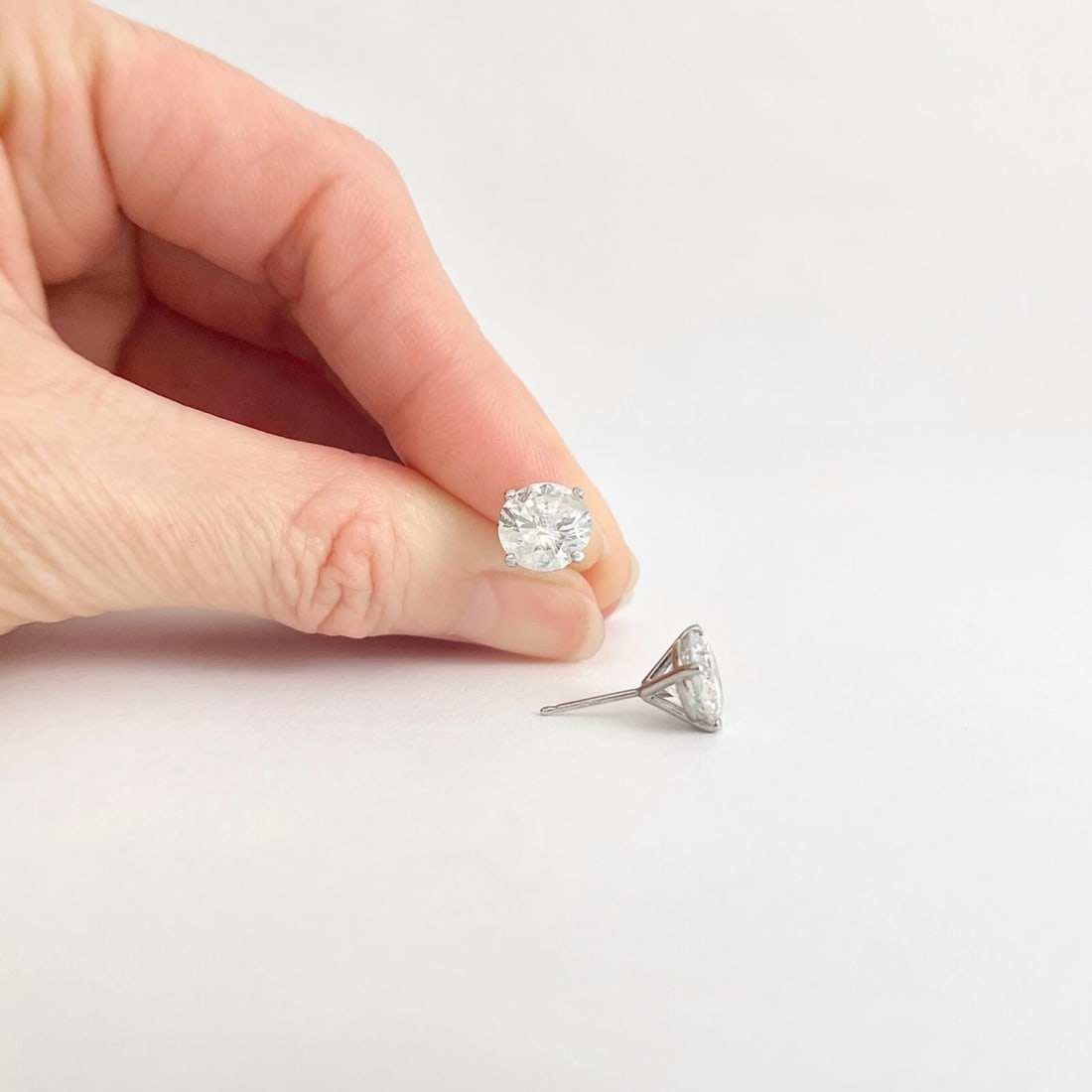 Round Diamond Stud Earrings 14K White Gold 4-Prong Martini, 4.41 CTW - 3