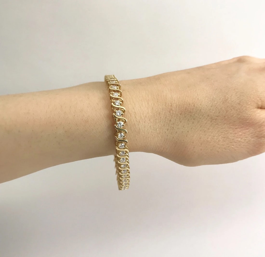 Diamond S-Link Tennis Bracelet 14K Yellow Gold, 3.60 CTW, 7 Inches, 5.4 mm - 4