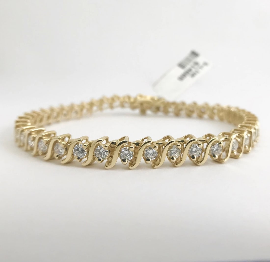 Diamond S-Link Tennis Bracelet 14K Yellow Gold, 3.60 CTW, 7 Inches, 5.4 mm - 7