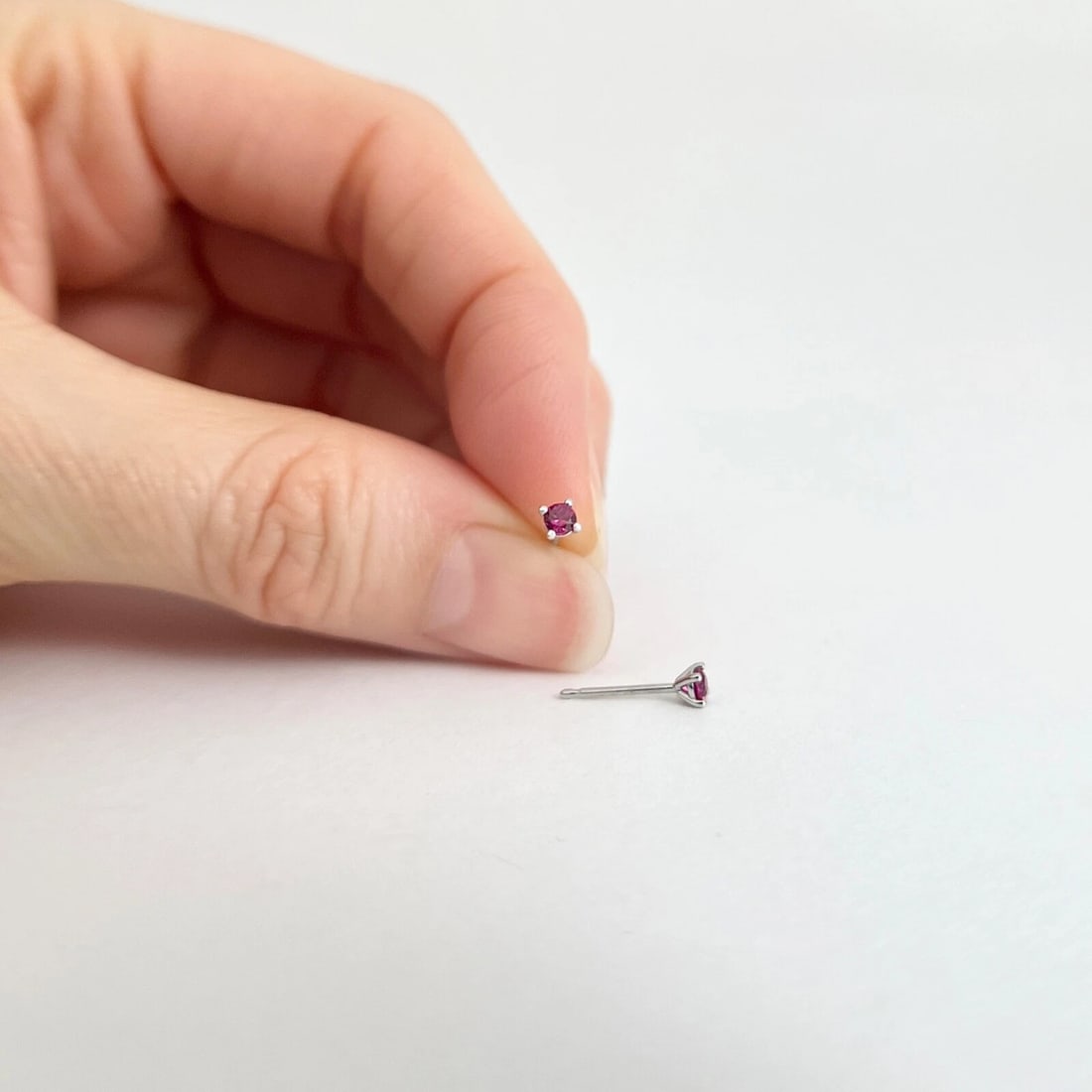 Small Round Ruby Gemstone Stud Earrings 14K White Gold, .16 CTW - 2