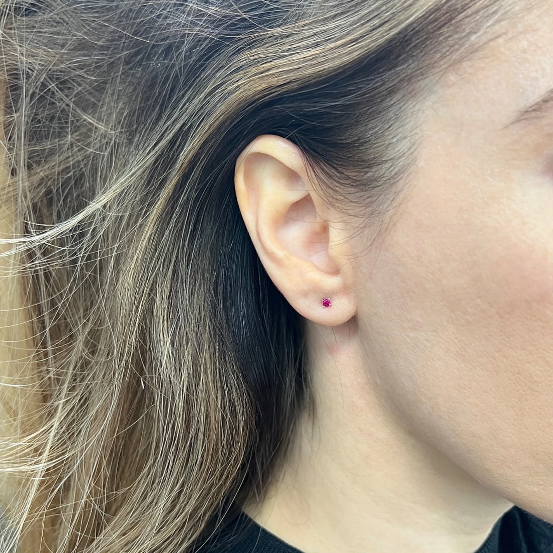 Small Round Ruby Gemstone Stud Earrings 14K White Gold, .16 CTW - 3