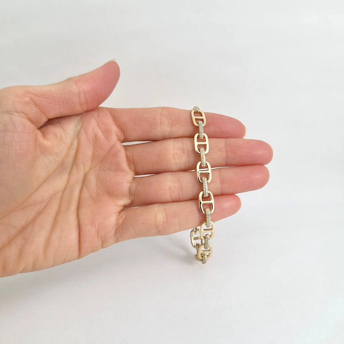 Alternating Pave Diamond Anchor Chain Link Bracelet 14K Yellow Gold, .77 CTW - 2