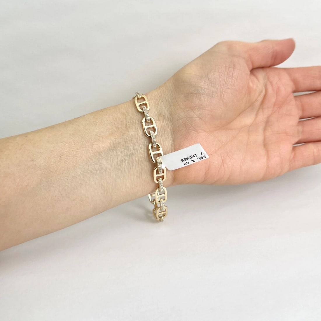 Alternating Pave Diamond Anchor Chain Link Bracelet 14K Yellow Gold, .77 CTW - 5